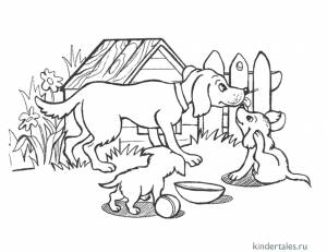 Собака со щенками» раскраска для детей