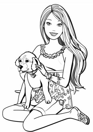 Раскраска Улыбчивая хозяйка и её щенок