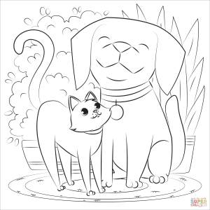 Раскраска Собака и кошка