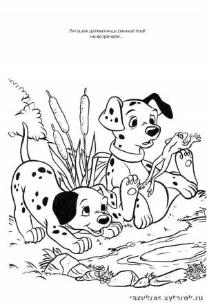 Раскраски Раскраска Щенки далматинцы и лягушка 101 далматинец