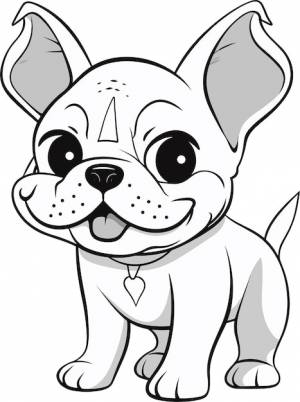 Карикатурный рисунок французского бульдога с сердцем на носу