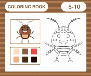 Книжка-раскраска  страница мультфильм милый таракан, развивающая игра для детей в возрасте 5 и 10 лет