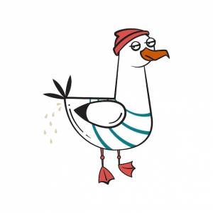 Gaviota de divertidos dibujos animados raspando carácter vectorial aislado