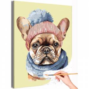 AAAA-Q1082 Бульдог в шапке Животные Собака Пес Щенок Осень Раскраска картина по номерам на холсте недорого