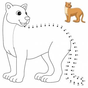 Точка за точкой пума животное изолированная страница раскраски