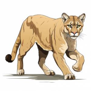 Мультфильм пума натуральных цветов черный контур на белом фоне, созданный ии