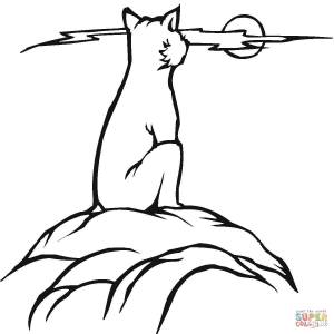 Раскраска Пума смотри на закат солнца