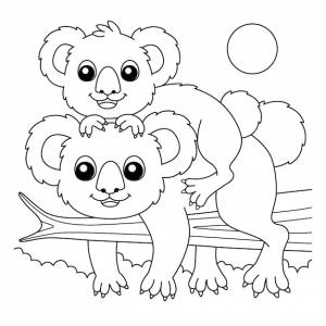 Раскраска коала с детенышем для детей