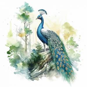 Акварельный рисунок павлина