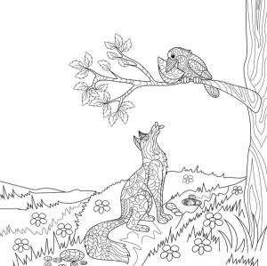 Раскраска ворона и лисица