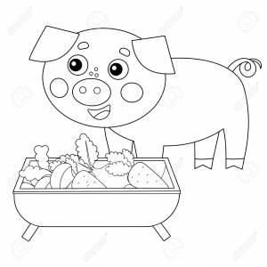 Coloring Page Outline Of Cartoon Pig Or Swine With Food