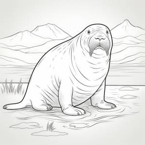 Черно-белая раскраска моржа