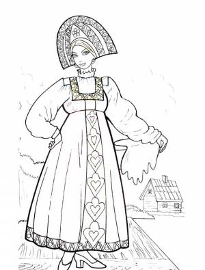 Раскраска Национальные костюмы народов для детей русский, татарский, казахский