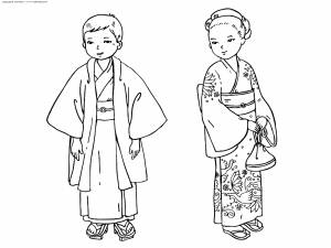 Раскраска Японские дети