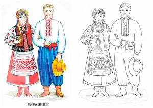 Раскраска русский народный костюм