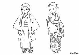 Раскраска Японские традиционные костюмы