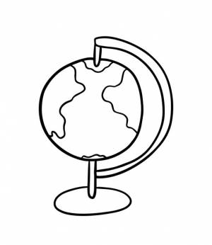 Глобус на подставке школьный предмет планета земля каракули линейная мультяшная раскраска