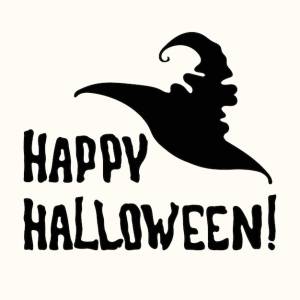 Векторный трафарет happy halloween название с волшебной шляпой ведьмы, изолированные на белом фоне