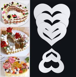 Трафарет в форме сердца для торта, пластиковый трафарет для выпечки, декоративный трафарет, 4