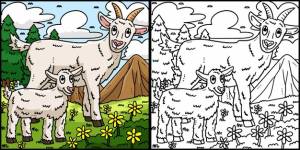 Мать-коза и козленок-раскраска иллюстрация