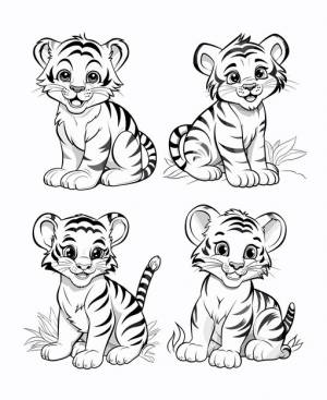 Раскраска для детей, тигр, мультяшный рисунок животного