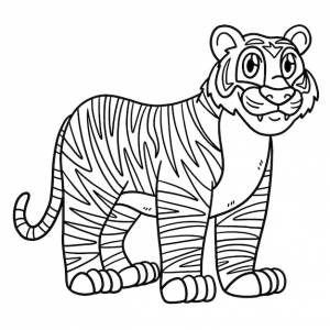 Изолированная страница раскраски тигра для детей