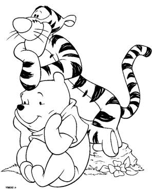 Раскраски тигр, Раскраска Тигра и винни сидят и смотрят в даль Раскраски для малышей