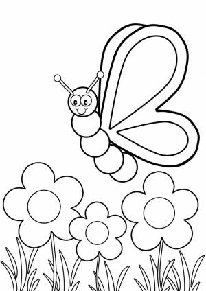 Раскраска Бабочка кружит над цветами