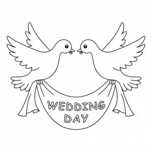 День свадьбы голубь изолированная страница раскраски для детей