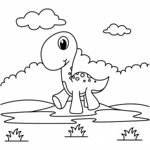Смешные динозавры мультяшные персонажи векторные иллюстрации для детей раскраски