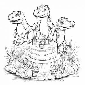 Мультяшный динозавр с праздничным тортом