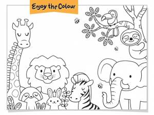 Раскраска животные со львом жираф слон зебра каракули раскраска