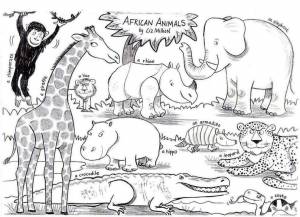 The Jungle and African Animal Coloring Pages with Savanna Scenery