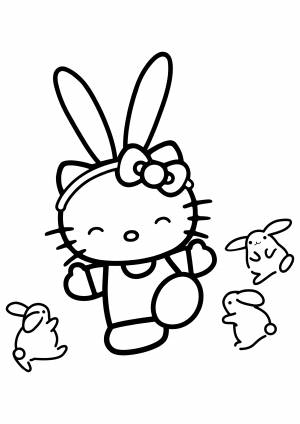 Раскраска «Китти и маленькие зайчики»