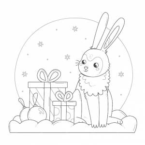 Кролик с подарками детские раскраски персонаж зайчик в снегу раскраска новый год рождество