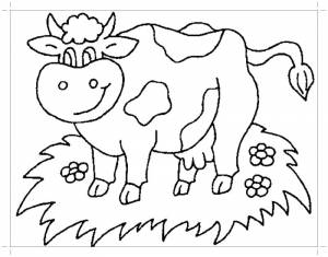 Раскраски вот, Раскраска Корова на лугу Домашние животные
