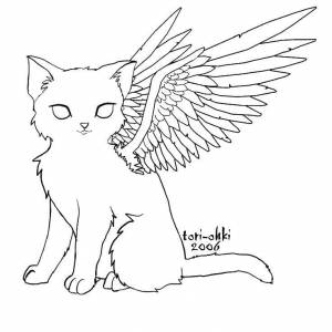 Раскраски Раскраска Кошка с крыльями раскраски, Download print coloring page
