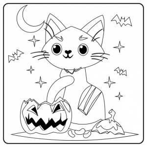 Раскраски кошки на хэллоуин для детей