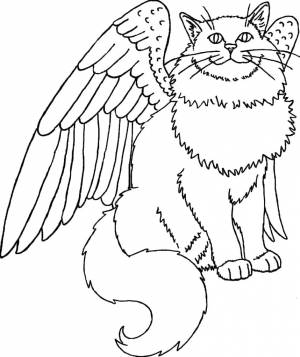 Раскраски вот, Раскраска кошка с крыльями Домашние животные