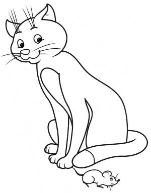 Раскраска Кошка и маленькая мышка