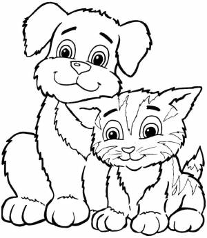 Раскраски Собака, Раскраска Кошка и собака домашние животные