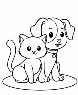 Раскраски Кот и собака вместе