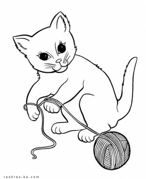 Раскраска кошка с клубком ниток