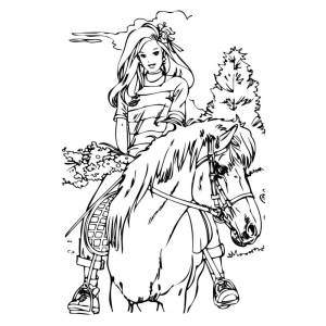 Раскраска Девушка на лошади