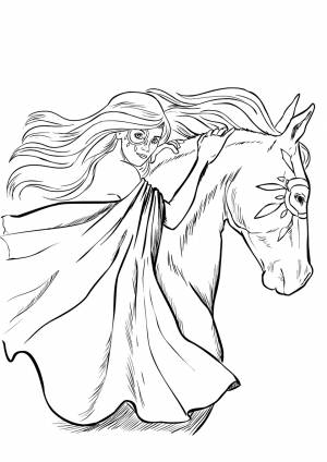 Раскраска Девушка с лошадью