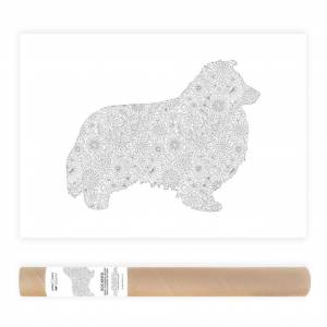 Плакат-раскраска силуэт породы собак с цветочным узором для раскраски