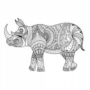 Раскраска Носорог со сложными узорами