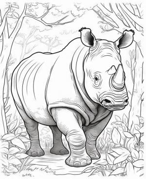 Раскраска для детей носорог мультфильный стиль толстые линии низкая детализация нет