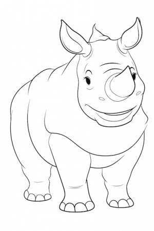раскраска носорога черными линиями для детей