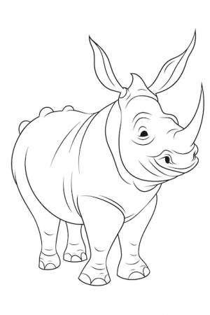 раскраска носорога черными линиями для детей